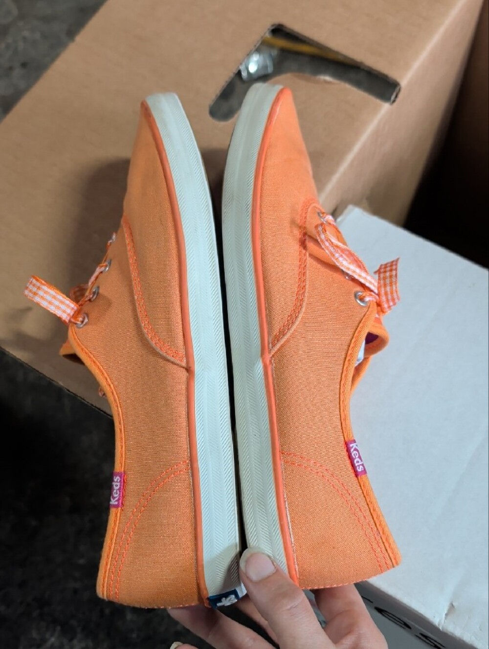 Keds Champion Orange Seasonal Canvas Gingham Lace Sneakers - Picture 3 of 7